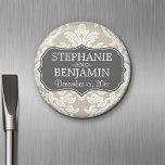 Grey & Linen Beige Damask Pattern Wedding Favour Magnet<br><div class="desc">A classic pattern in trendy colours that you can personalize with your own anniversary dates. Click on the Customize button to adjust the artwork if needed.</div>