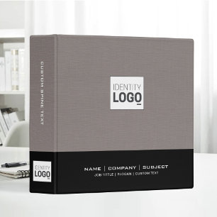 Grey Linen Black Minimalist Custom Business Logo Binder