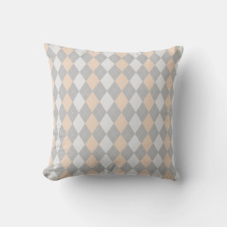 Grey & LINEN BROWN Diamonds ARGYLE Pattern Throw Pillow