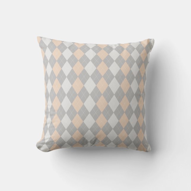 Grey & LINEN BROWN Diamonds ARGYLE Pattern Throw Pillow (Front)