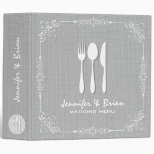 Grey Linen Burlap White Frame Wedding Menu 2 Binder