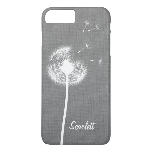 Grey Linen Dandelion Monogrammed iPhone 7 Plus Case-Mate iPhone Case (Back)