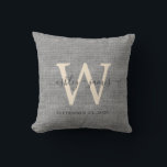 Grey Linen Ivory Monogram Wedding Keepsake Throw Pillow<br><div class="desc">Elegant wedding keepsake grey woven linen effect pillow with your text in dark grey chic handwritten script calligraphy. Simply add your names, monogram and wedding date. Great gift for a newlywed couple. Exclusively designed for you by Happy Dolphin Studio. If you need any help or matching products, please contact us...</div>