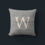 Grey Linen Ivory Monogram Wedding Keepsake Throw Pillow<br><div class="desc">Elegant wedding keepsake grey woven linen effect pillow with your text in dark grey chic handwritten script calligraphy. Simply add your names, monogram and wedding date. Great gift for a newlywed couple. Exclusively designed for you by Happy Dolphin Studio. If you need any help or matching products, please contact us...</div>