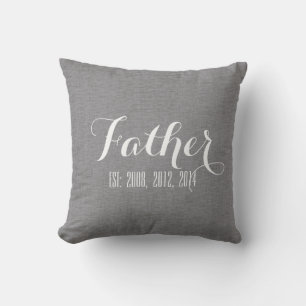 Grey Linen Personalized Father's Day Throw Pillow