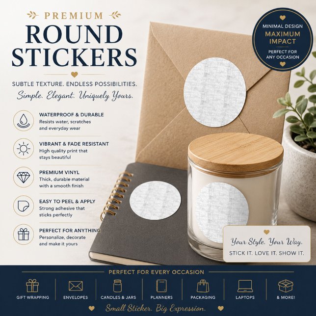 Grey Linen Plaid Pattern Personalized Decor Classic Round Sticker (Creator Uploaded)