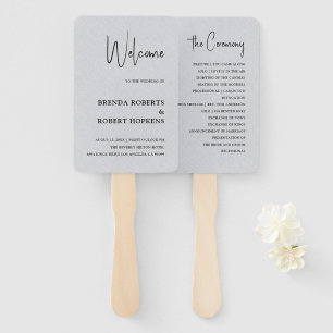 Grey Linen Simple Black Script Wedding Hand Fan