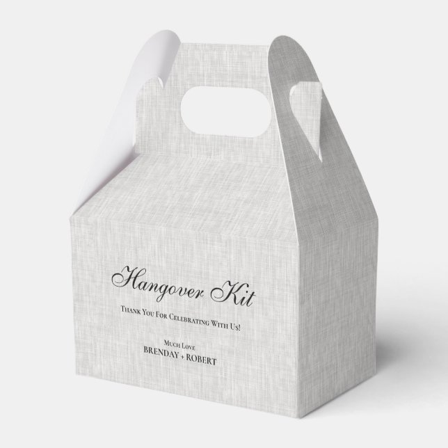 Grey linen Simple Script Hangover Recovery Kit Favor Box (Back Side)