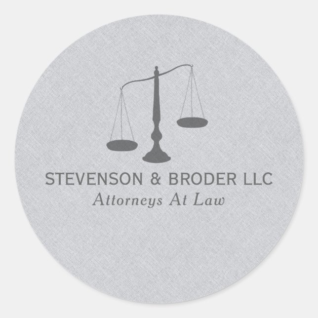 Grey Linen Texture & Grey Justice Scale Classic Round Sticker (Front)