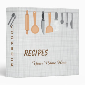 Grey linen texture utensils recipe binder book