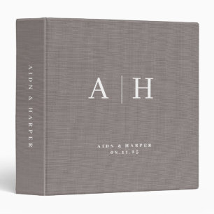 Grey Linen Texture Wedding Note Custom Monogram Binder