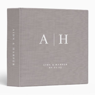 Grey Linen Texture Wedding Note Custom Monogram Binder
