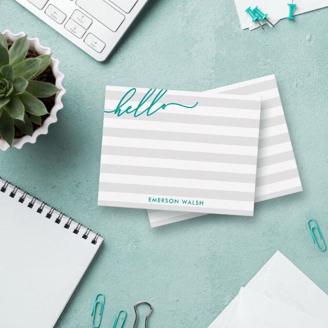 Grey Lines Teal Hello Add Name Card (Creator Uploaded)