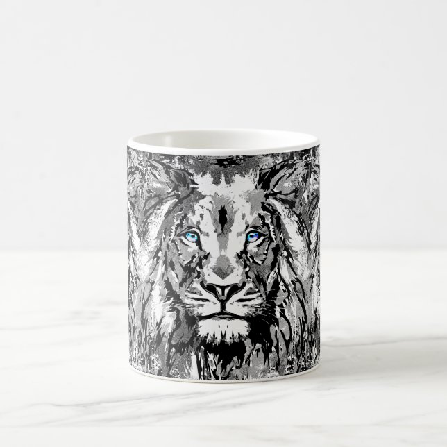 Grey Lion Coffee Mug - Lion Head Portrait Drawing (Center)