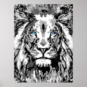 Grey Lion Portrait Drawing - Lion Poster Print