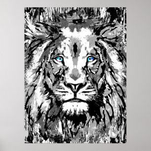 Grey Lion Portrait Drawing - Lion Poster Print