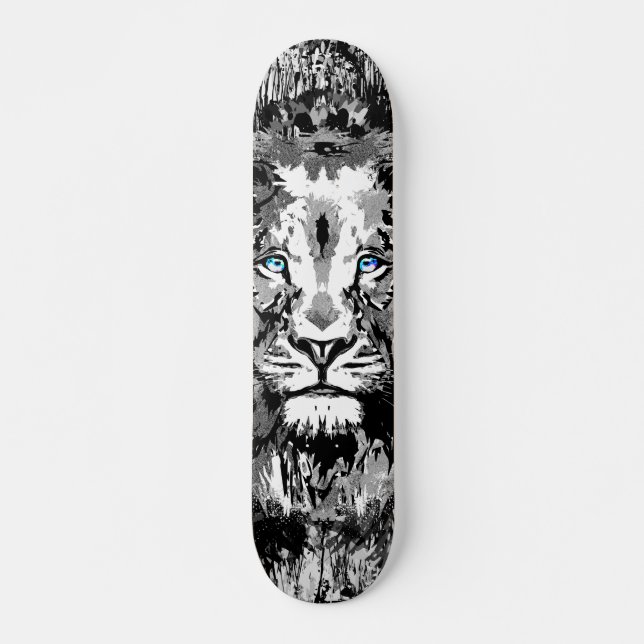 Grey Lion Portrait Drawing - Lion Skateboard (Front)