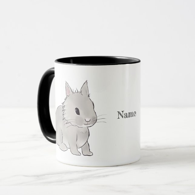 Grey lionhead bunny  mug (Front Left)