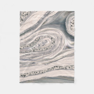 Grey liquid marble and crystal - pearl and silver fleece blanket