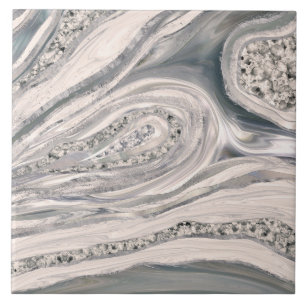 Grey liquid marble and crystal - pearl and silver tile