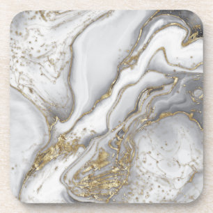 Grey liquid marble - pearl and gold coaster