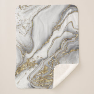 Grey liquid marble - pearl and gold sherpa blanket