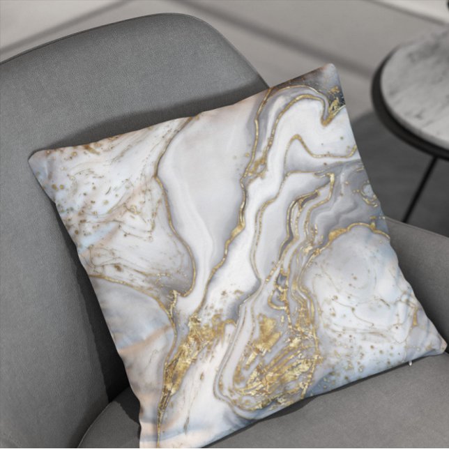 Grey liquid marble - pearl and gold throw pillow (Creator Uploaded)