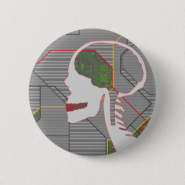 grey logicskull 2 inch round button (Front)