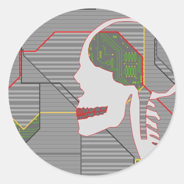 grey logicskull classic round sticker (Front)