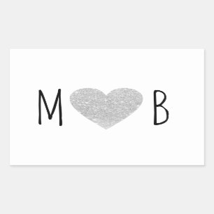 grey love heart monogram romantic wedding  sticker