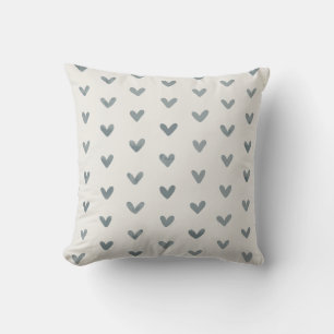 Grey Love Hearts Pattern OffWhite Throw Pillow