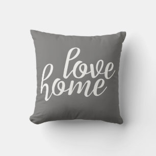 Grey Love Home Script Throw Pillow