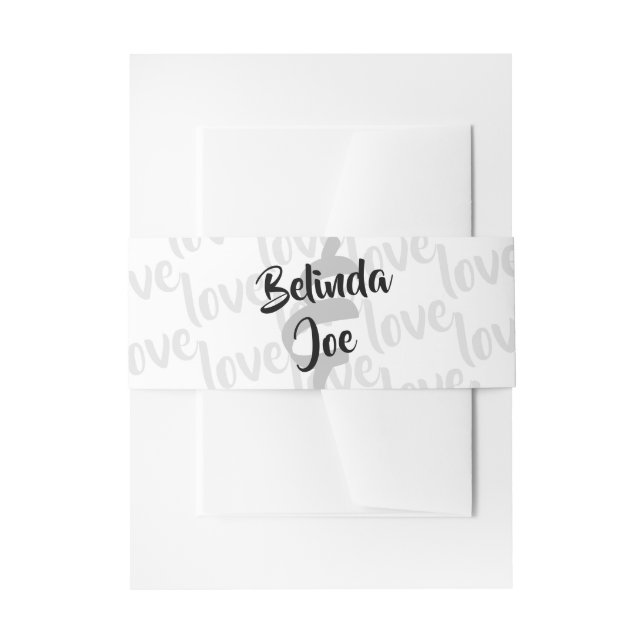 Grey Love Typography Modern Wedding Invitation Belly Band (Front Example)