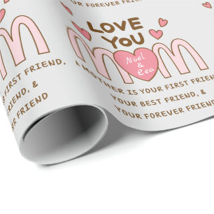 Grey Love You Mom Wrapping Paper