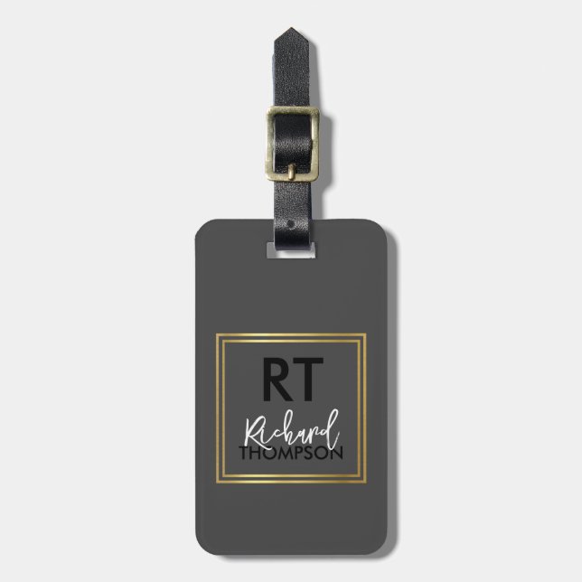 Grey Luggage tag with Name (Front Vertical)