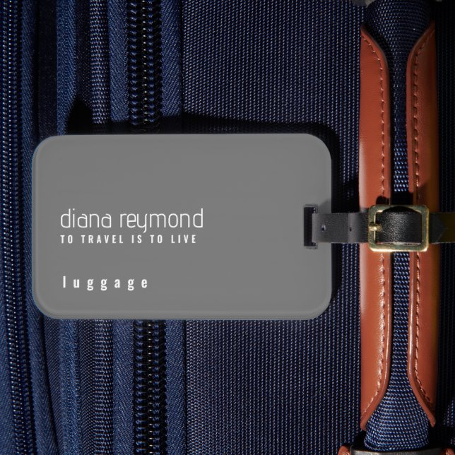 Grey Luggage Tag with Passenger Name (Front Insitu 4)
