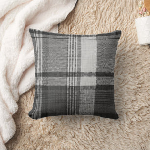 Grey Madras Tartan Pattern Texture Throw Pillow