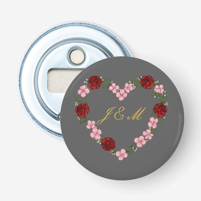 Grey magnetic with pink and red heart bottle opener (Front)