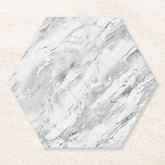 Grey Majestic Marble Impressions Custom Hexagon Co Paper Coaster (Front)