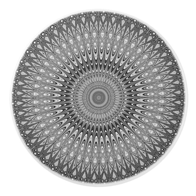 Grey mandala ceramic knob (Front)