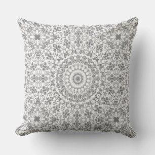Grey Mandala Geometric Pattern Throw Pillow
