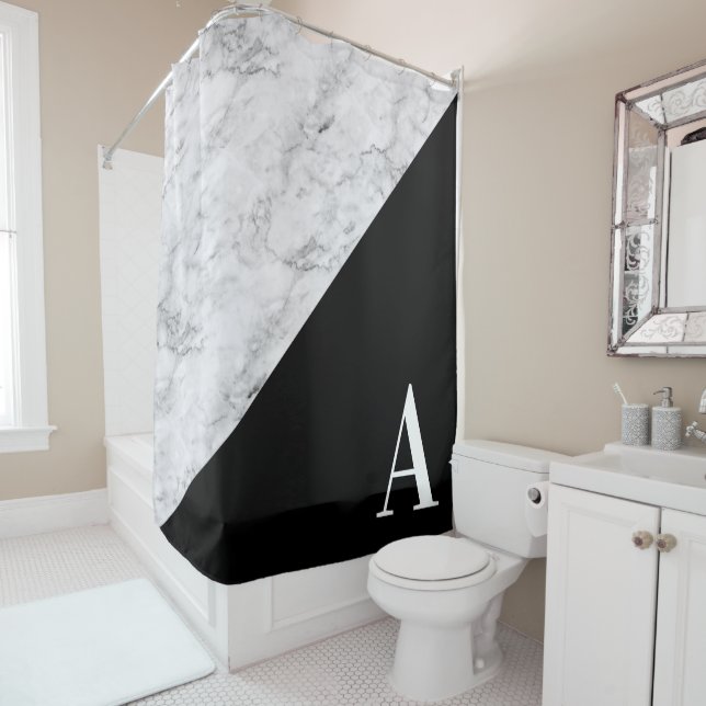 Grey Marble Black Triangle Colour Block Monogram (In Situ)