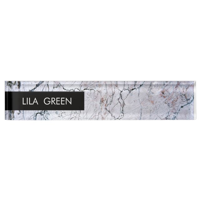 Grey Marble Modern Name Elegant Trendy Business Nameplate (Front)
