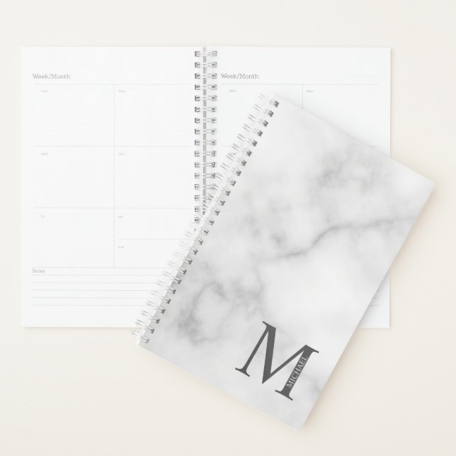 Grey Marble Personalized Monogram and Name Planner (Display)