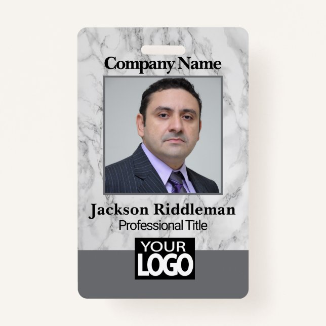 Grey Marble Photo and Logo Badge (Front)