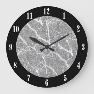 Grey Marble Print and White Numbers Large Clock