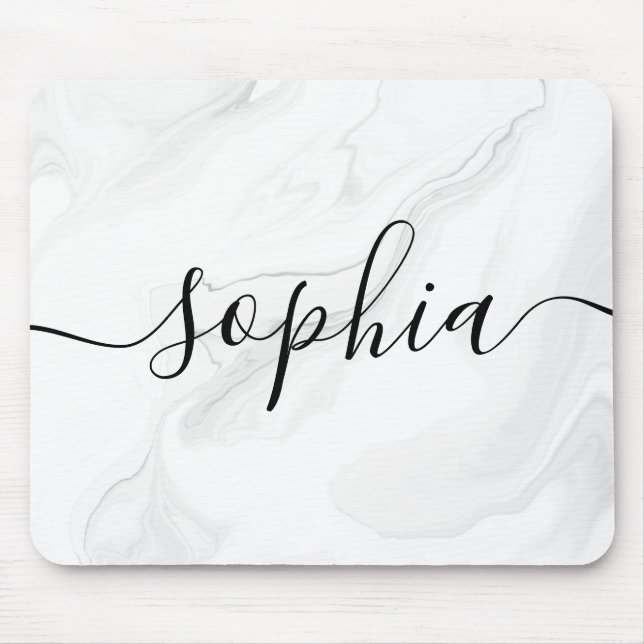 Grey Marble Script Calligraphy Mouse Pad (Front)