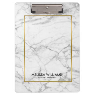 Grey Marble Stone Texture Gold Border Clipboard