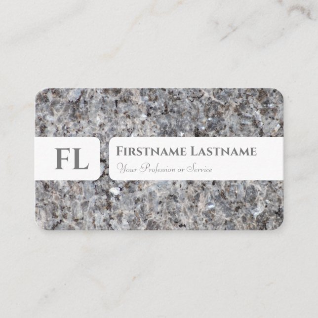 Grey marble structure monogram interior designer business card (Front)