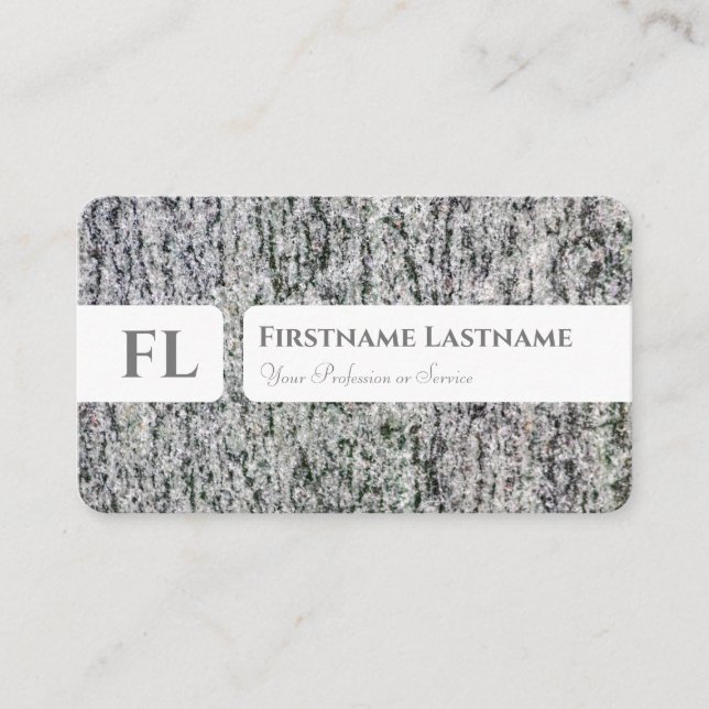 Grey marble structure monogram interior designer business card (Front)